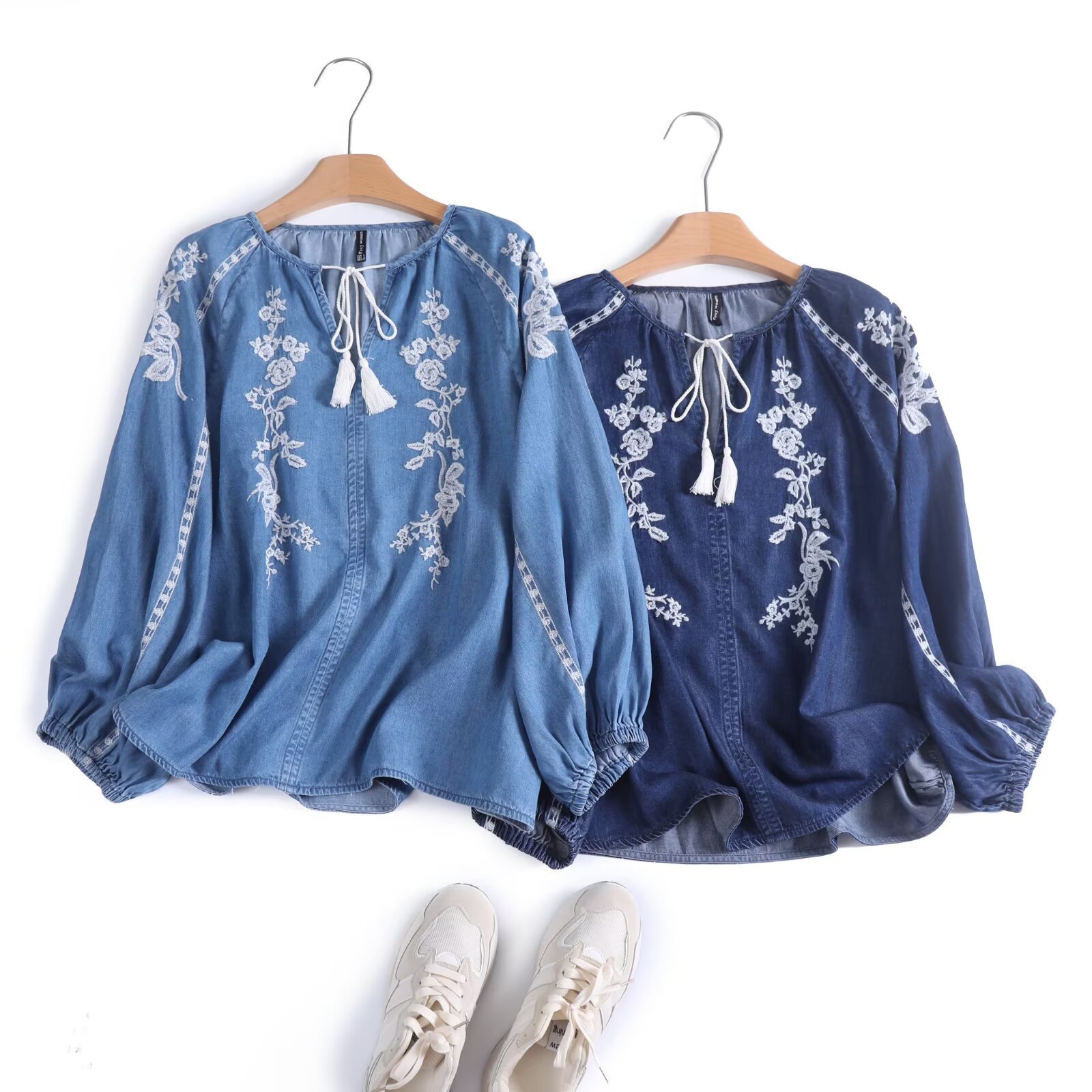 Frauen Denim Bluse Top Blume S – Tassel Fringe Trim Bewertung und Preis